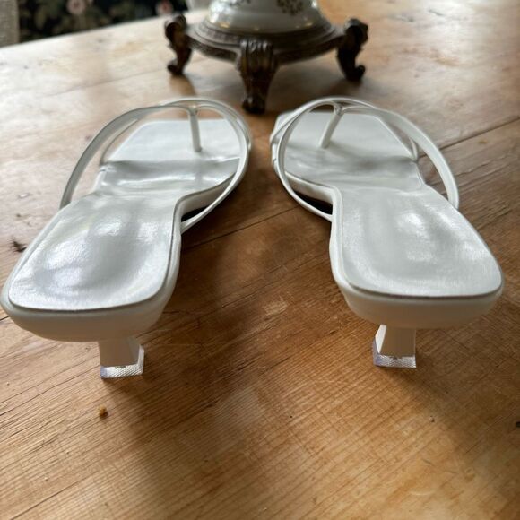 White Faux Leather Scrappy Square Toe Kitten Heel Slides - Picture 9 of 9